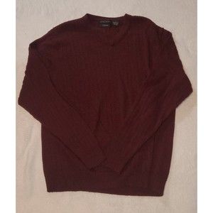 Cezani Mens Long Sleeve Knit Sweater 100% Fine Merino Wool Size L V-Neck Red